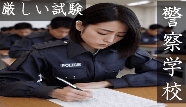 警察学校の厳しい筆記試験を受ける女性警察官